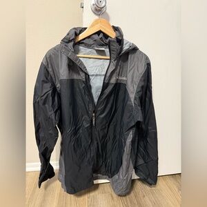 Columbia Black and Gray Windbreaker with Hood and Water-Resistant Fabric